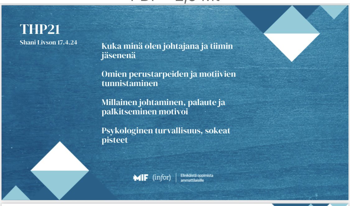 Tänään keskusteltiin itsetuntemuksesta, erilaisuuden ymmärryksestä ja motivaation merkityksestä työhyvinvointiin tulevien Työhyvinvointipäälliköiden kanssa. 
@MIFInstitute 
#työhyvinvointi #itsetuntemus #motivaatio #psykologinenturvallisuus #tiimi