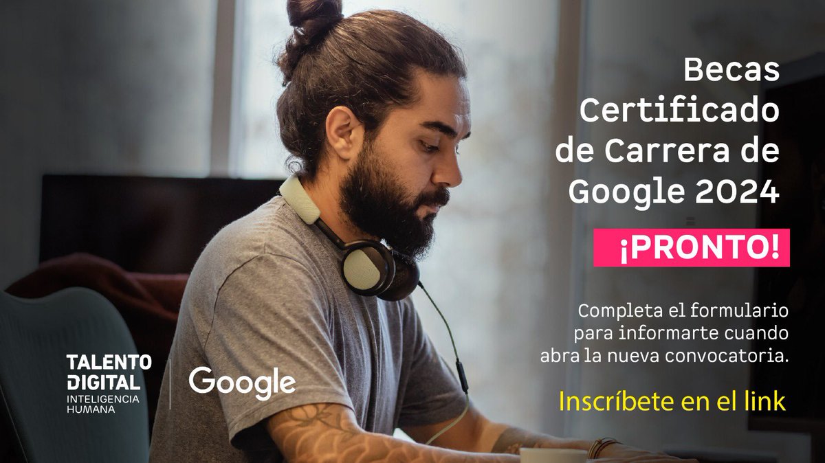 tdparachile's tweet photo. ¡Por segundo año consecutivo! 🧑‍💻

Becas certificado de carreras de Google 2024 💻🖱️

¡Pronto! Tendremos más de 5 mil cupos. 

Regístrate aquí para que te hagamos llegar la información sobre esta nueva convocatoria: https://t.co/AOWuzC6MQS https://t.co/6y1FJuhJ6X