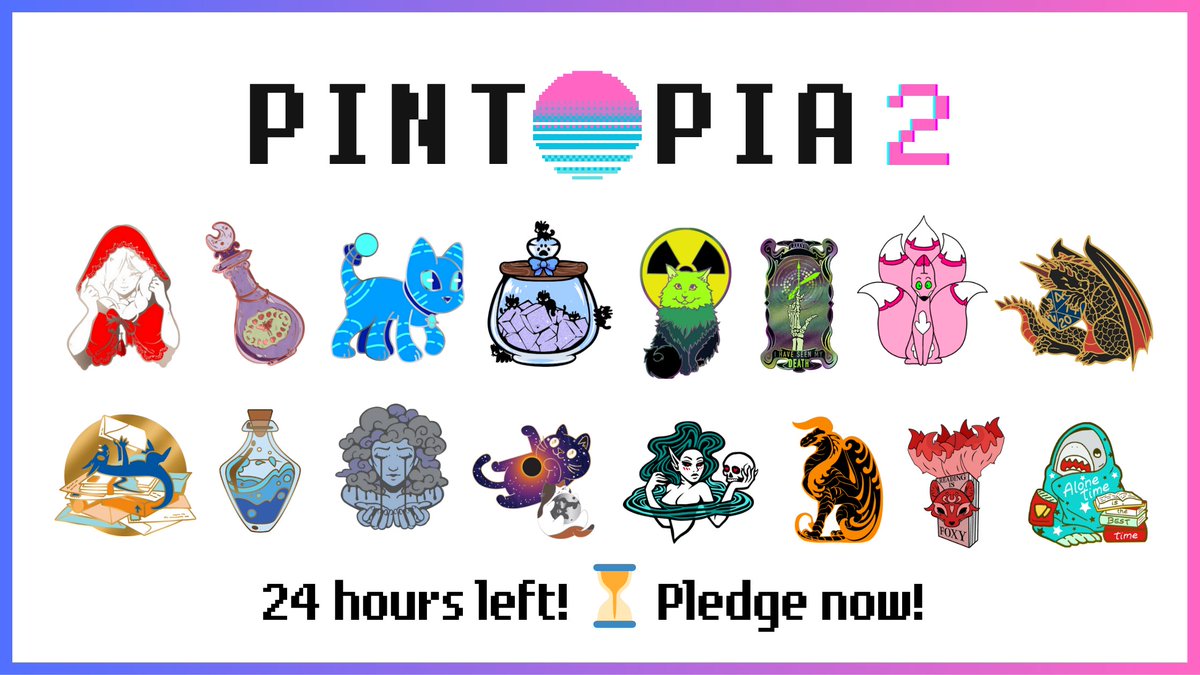 There’s 24 HOURS LEFT of Pintopia 2! ⌛️ There’s still time to find your dream pin. 🤩 The event ends TOMORROW at 1PM PST.

Join 18k backers and check out designs from 100+ creators.

#enamelpins #enamelpin #crowdfunding 

backerkit.com/c/collections/…