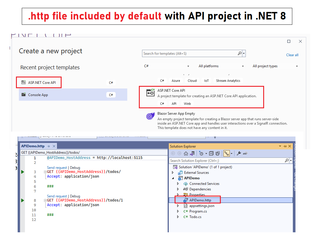 .Http file included with API project in .NET 8 I love .http files as they allow us to send HTTP requests directly from within Visual Studio. From .NET 8 the API project template includes one by default which I think is great to expose more devs to them. #dotnet