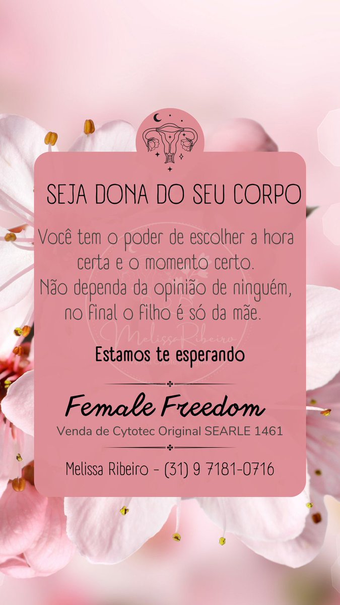 Não fiquem esperando o tempo passar, quanto antes melhor!  

☎contate.me/MelCyto 

#quarentena #abortivo #misoprostol #chaqueaborta #chaabortivo #piluladodiaseguinte #citoteque #AbortoLegal #abortosim #ondecomprarcytotec #cytotecmercadolivre #abortoseguromedicinal #cytotec