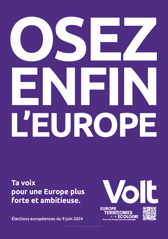 J'aime nos affiches - merci @VoltDeutschland 💜 
Il est temps de faire savoir que @VoltEuropa est le parti paneuropéen qui fera avancer le projet européen 🇪🇺 avec des eurodéputés à elire dans 16 pays - en France avec votre vote pour la coalition @ETE_2024 dirigée par @Lacroix_PRG