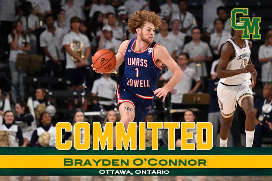 GMURecruiting's tweet photo. 🔰 𝓟𝓪𝓽𝓻𝓲𝓸𝓽 𝓟𝓵𝓮𝓭𝓰𝓮 🔰

George Mason has earned the commitment of UMass Lowell transfer Brayden O’Connor.

The 6’4 Guard averaged 9.9ppg, 3.8rpg  &amp; 2.2apg last season, converting 35.4% from 3pt. A native of Ottawa, ON, O’Connor has two years of eligibility remaining. https://t.co/ungpteoBxk
