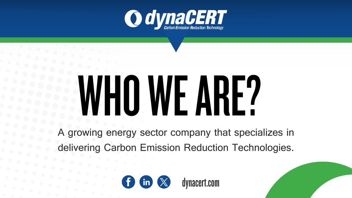 Who Are We? 👇

dynaCERT is a growing energy sector company leading the way in Carbon Emission Reduction Technologies worldwide, dedicated to pioneering innovative solutions for a carbon-restricted economy: dynacert.com/page/about-us

$DYA $DYFSF
#CarbonEmission #Hydrogen