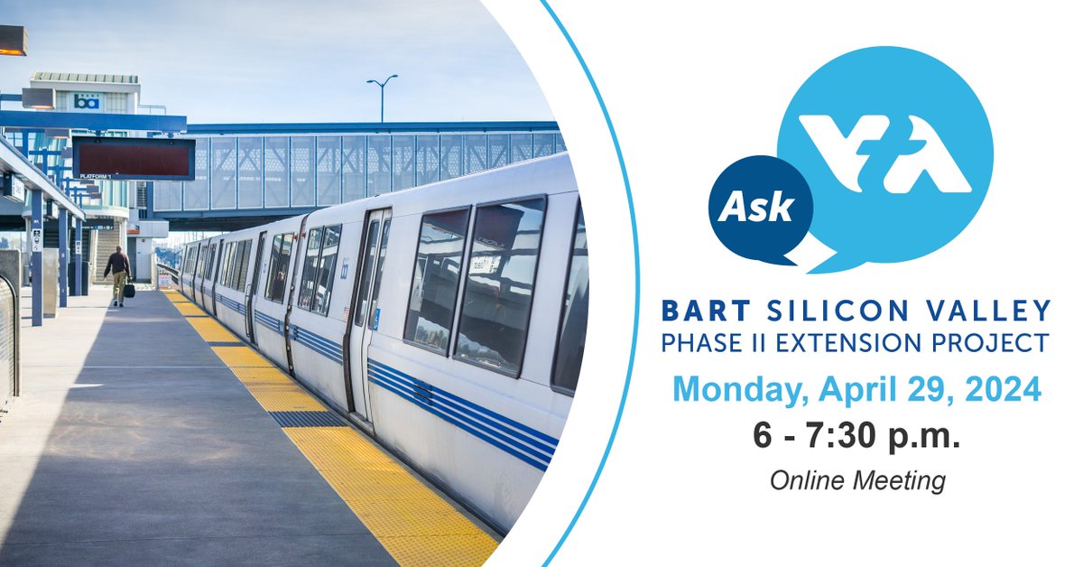 Bring all your questions! @vtabsv2 🚇 is joining #AskVTA on Monday, April 29 at 6 p.m. for a Q&A session focused on the four new stations and the elements within each station. bit.ly/3Q77iSy #bartsiliconvalley #bartsv #vtabsv2 #vtabsvii