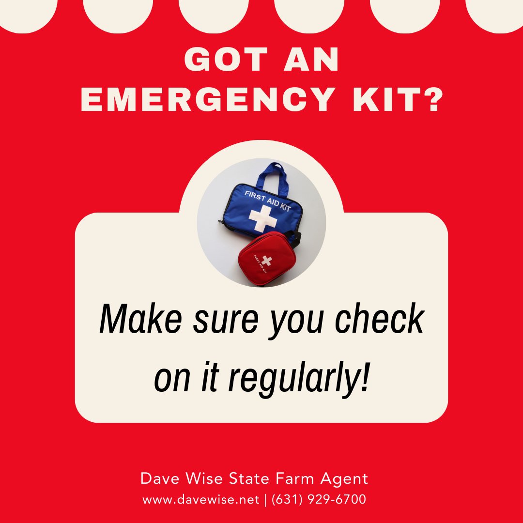 Hey Suffolk County, don't forget that an #EmergencyKit isn't 'set it and forget it.' ✅ I'm doing my routine check today to be sure all is well, and the essentials are fresh. How about you? #DaveWiseStateFarmAgent