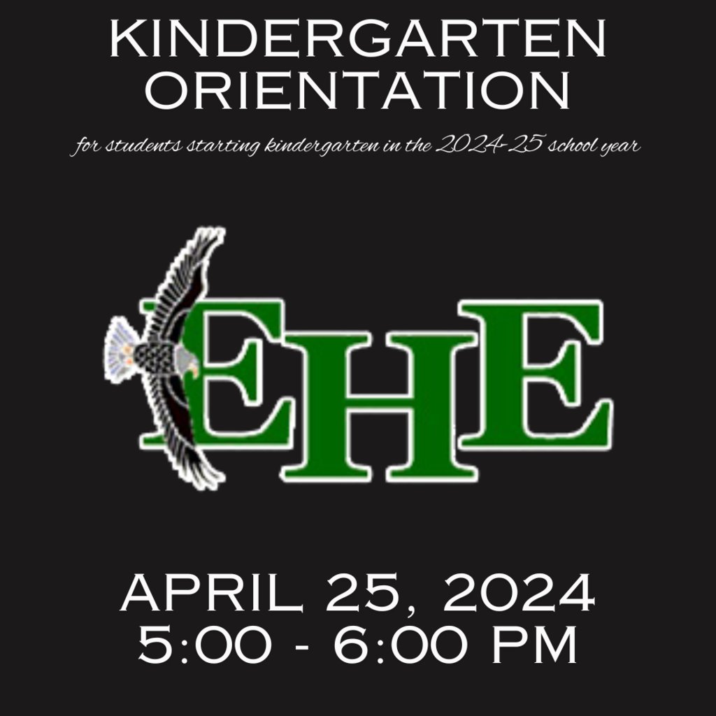 Emerald Hill Elementary is hosting a Kindergarten Orientation for students starting kindergarten in the 2024-2025 school year on Thursday, April 25 from 5 to 6 PM. We look forward to meeting our new students!