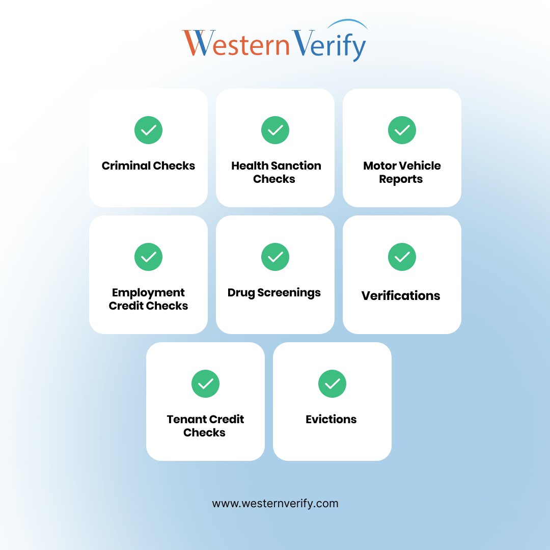 Western Verify offers comprehensive and customizable solutions. Mix and match our services to fit your exact needs without paying for services you don't need.

Learn more: westernverify.com/screening-self…

#ReferenceCheck #BackgroundScreening #HiringProcess #EmploymentScreening #HR