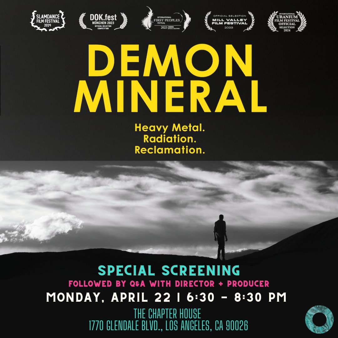 Join TCH on Mon, 4/22, from 6:30-8:30pm for a screening of Demon Mineral. Q+A w/ Hadley Austin and Emma Robbins. Register at bit.ly/tch_dm.

#DemonMineral #KeepItInTheGround #EarthDay #ShutDownPinyonPlain #Navajo #Diné #Uranium #LA #TheChapterHouse #FormidableEntities