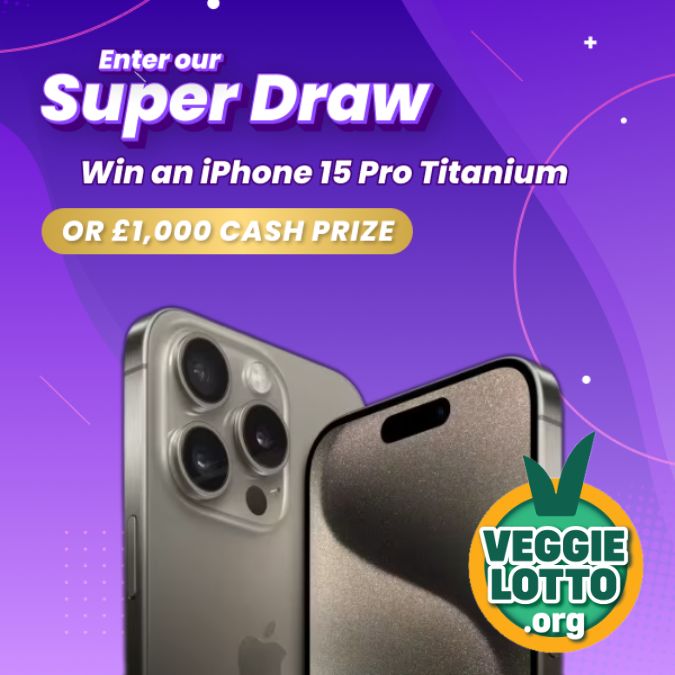 😲 Will your £1 Veggie Lotto ticket WIN an iPhone 15 Pro Titanium? Enter today & support a good cause too!😊 Enter by Saturday 27th April +18 years only veggielotto.org Thank you. #charity #lottery #charityfundraising #fundraising #iPhone15Pro