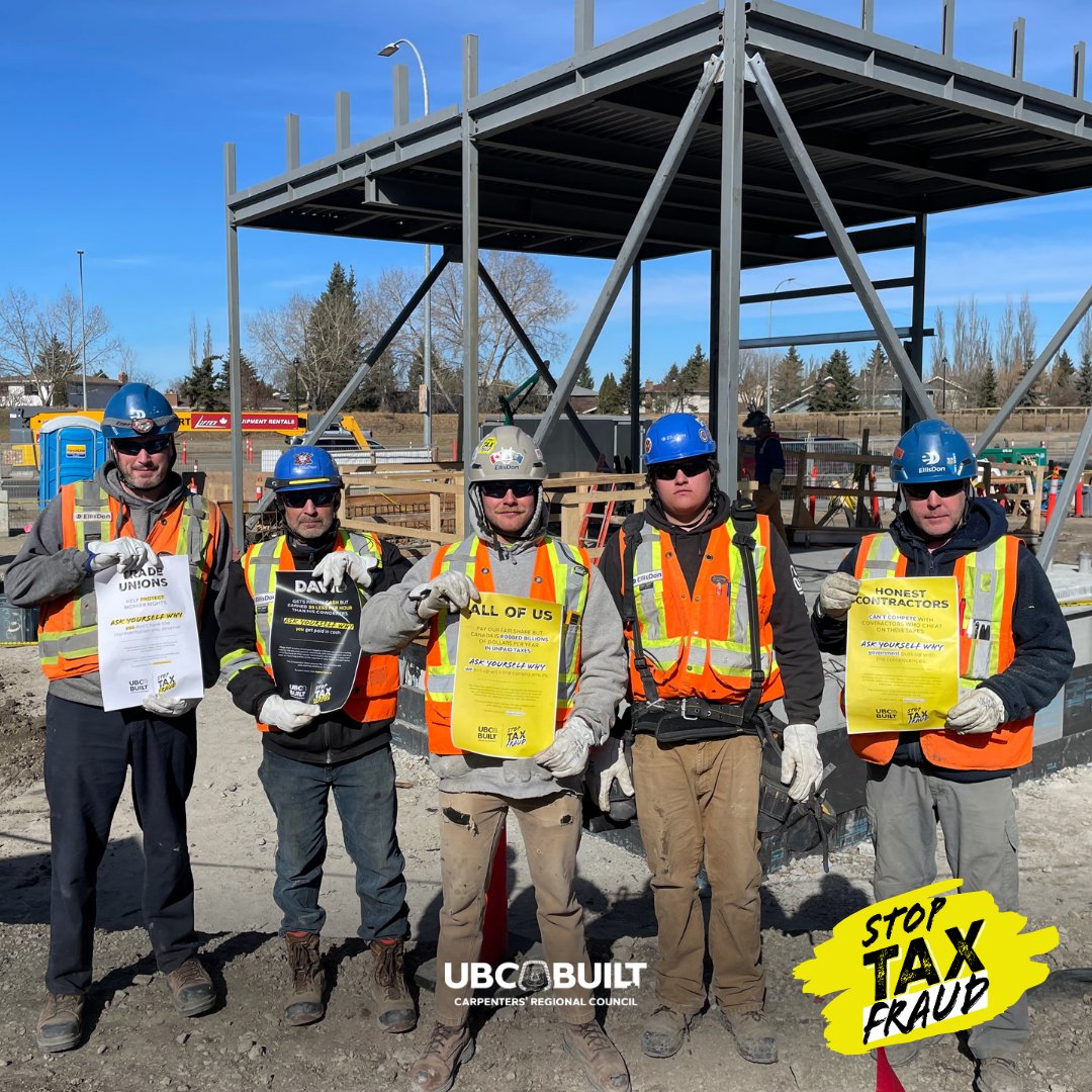 UBC members from Local 1325 are working hard on the Capital Line LRT. Thank you to the members for proudly showing their support for the Stop Tax Fraud campaign! Learn more at StopTaxFraud.ca #askyourselfwhy #TFDOA2024 #stoptaxfraud #UBCBuilt #Local1325