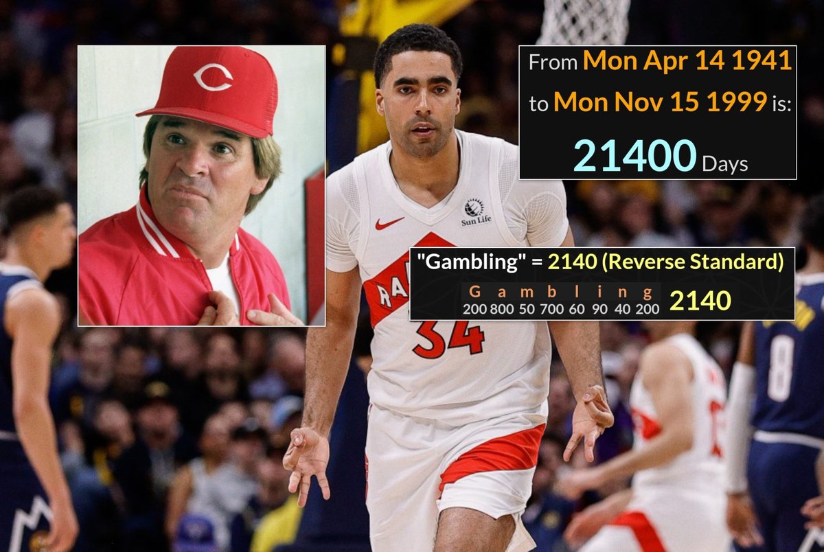 Jontay Porter banned from the NBA for gambling. Reminds me that Pete Rose was banned from the MLB for gambling. Gambling =2140 Rose was 21,400 day old when Jontay was born. #Gematria