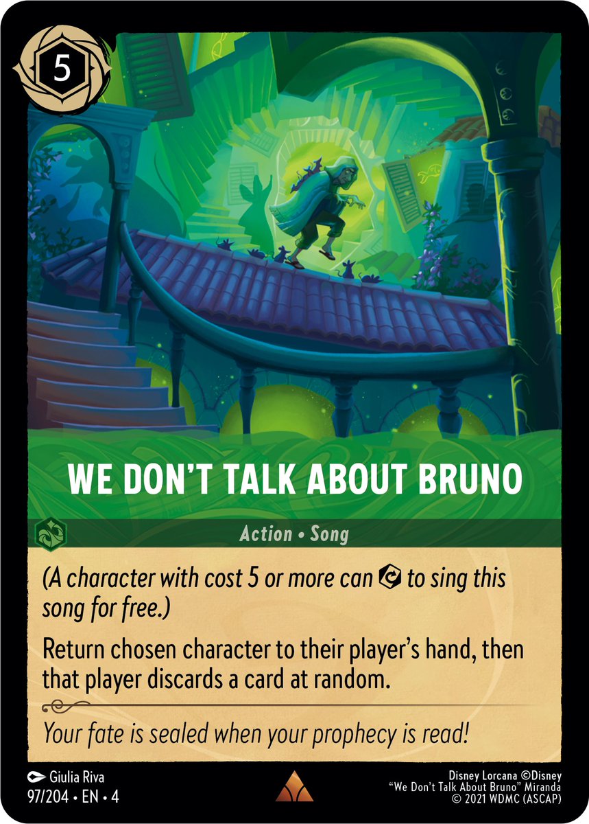New #Lorcana Card! We ARE talking about Bruno today! It's bounce and discard.  It's SO emerald! Source: Disney Lorcana Discord