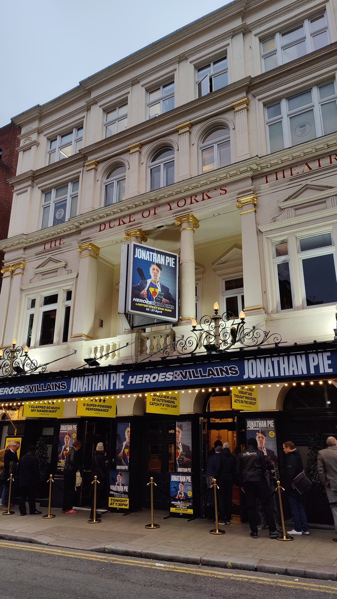 butchermatt's tweet photo. Tonight's entertainment. Jonathan Pie! Somehow ended up on the front row! 😱 Great warm up by #MariaShehata #DukeOfYorkTheatre https://t.co/KJOi6ZgX5w