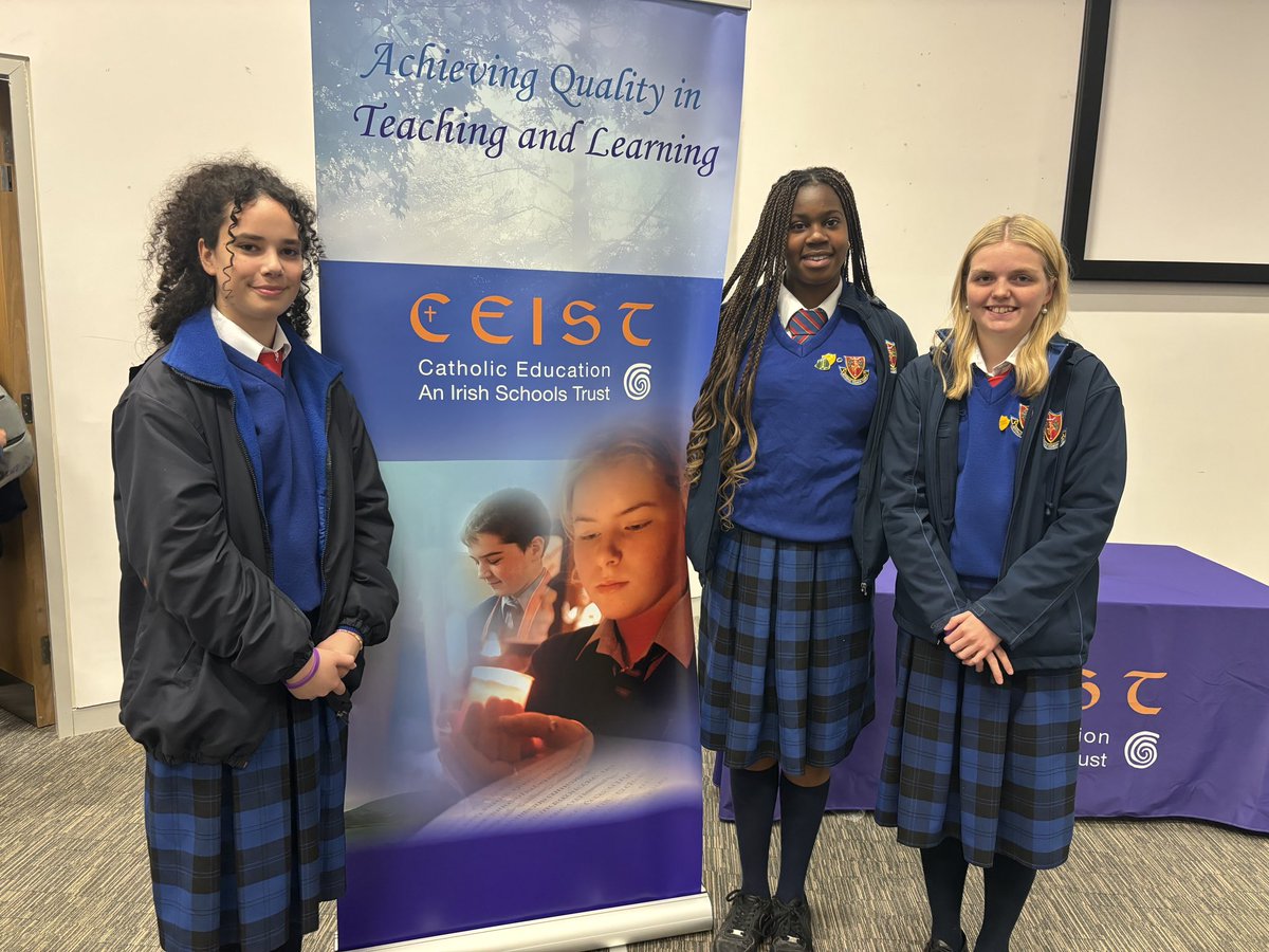 Emmy, Annie and Julia from our student council had a very enjoyable day today at the CEIST Leadership Conference in DCU. @CeistTrust #studentvoice