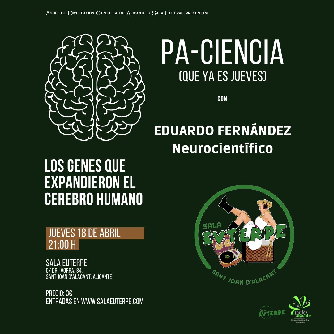adcalicante's tweet photo. Recordad que mañana a esta hora estaremos con una 🍻en mano en @SalaEuterpe escuchando a @EduFdzOrtu que viene desde @NeuroAlc para contarnos cosas increíbles sobre nuestro 🧠

😜¡Te esperamos!

🎟️Link a entradas: https://t.co/OR4PF63BRc https://t.co/6rPbLm8dPY