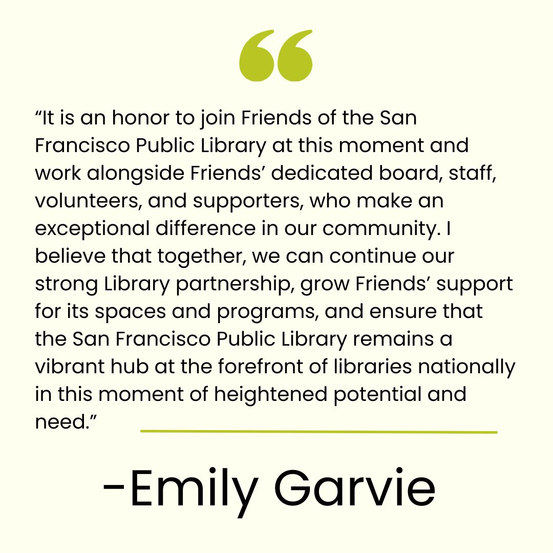 📚 Exciting news! 🌟 Thrilled to announce Emily Garvie as the new Executive Director of Friends of the San Francisco Public Library! #SFPL #LibraryLove #NewLeadership