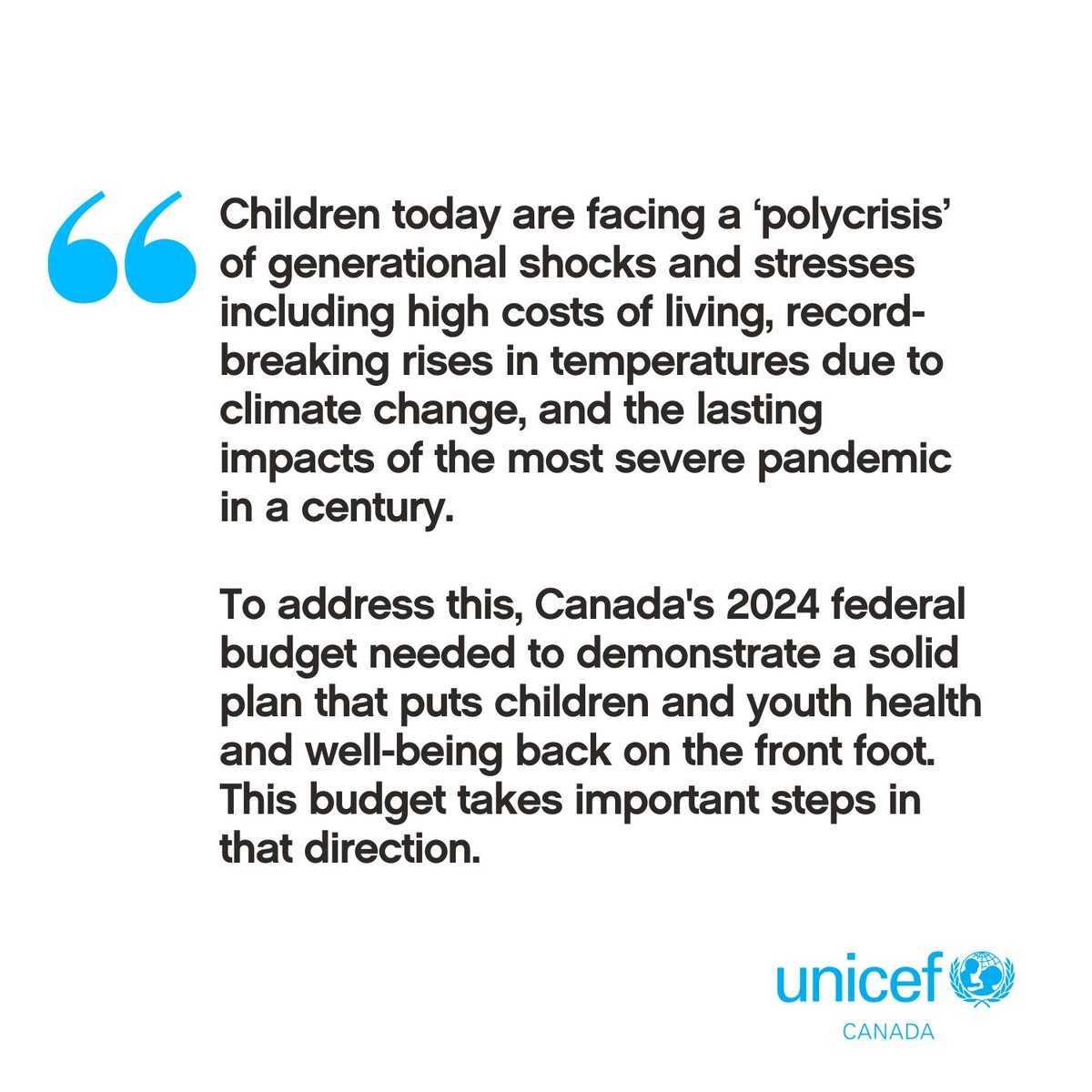 #Budget2024 takes some important steps forward to address child well-being and lays the groundwork for the other critical commitments needed to ensure every child, everywhere, has the best possible start in life. Read our full statement: ow.ly/hTkt50RitiB
