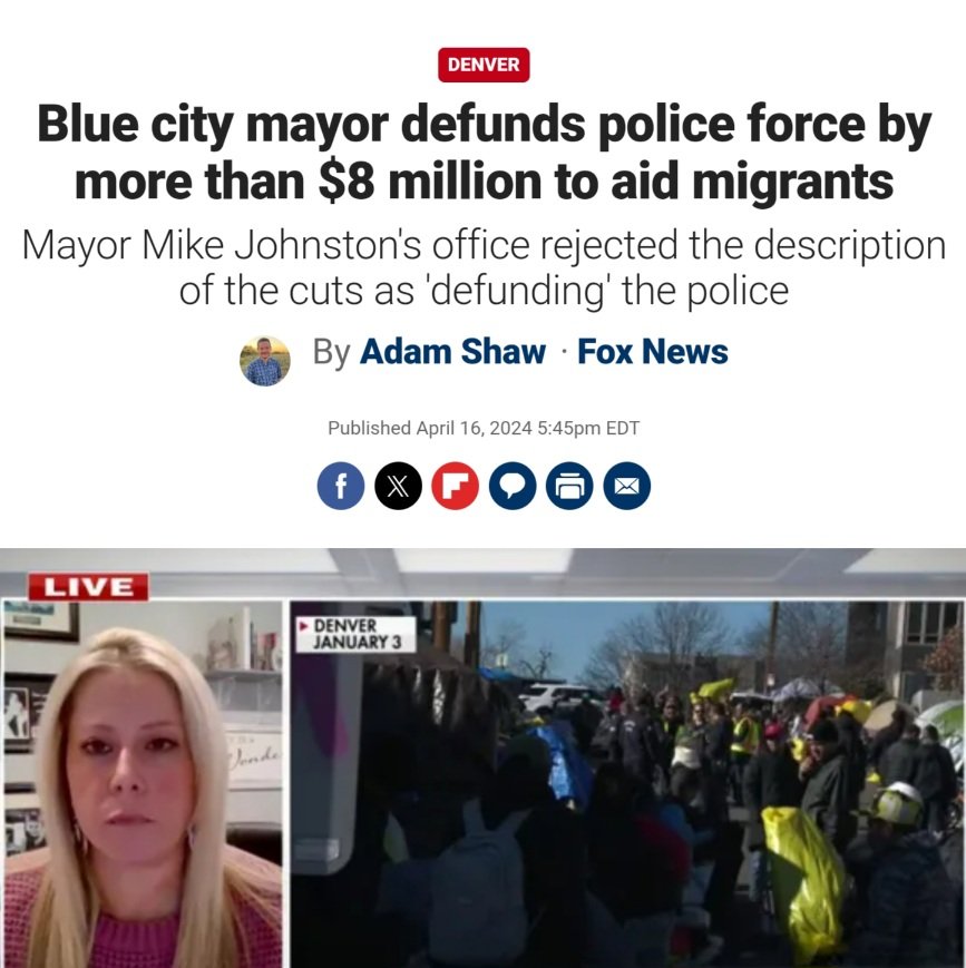 Denver defunds police by 8 MIL to give money to ILLEGALS. They are C-R-I-M-I-N-A-L-S, not migrants. Gotta fund those future voters.😏