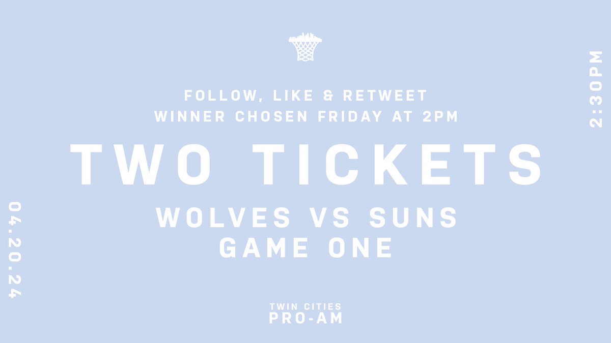 We heard there’s a big game this weekend at the Target Center… so we want to get two of our fans in the building!

Follow, like and retweet for your chance to win two tickets to Game 1 of Wolves vs Suns, this Saturday at 2:30pm.

The winner will be selected on Friday at 2pm.