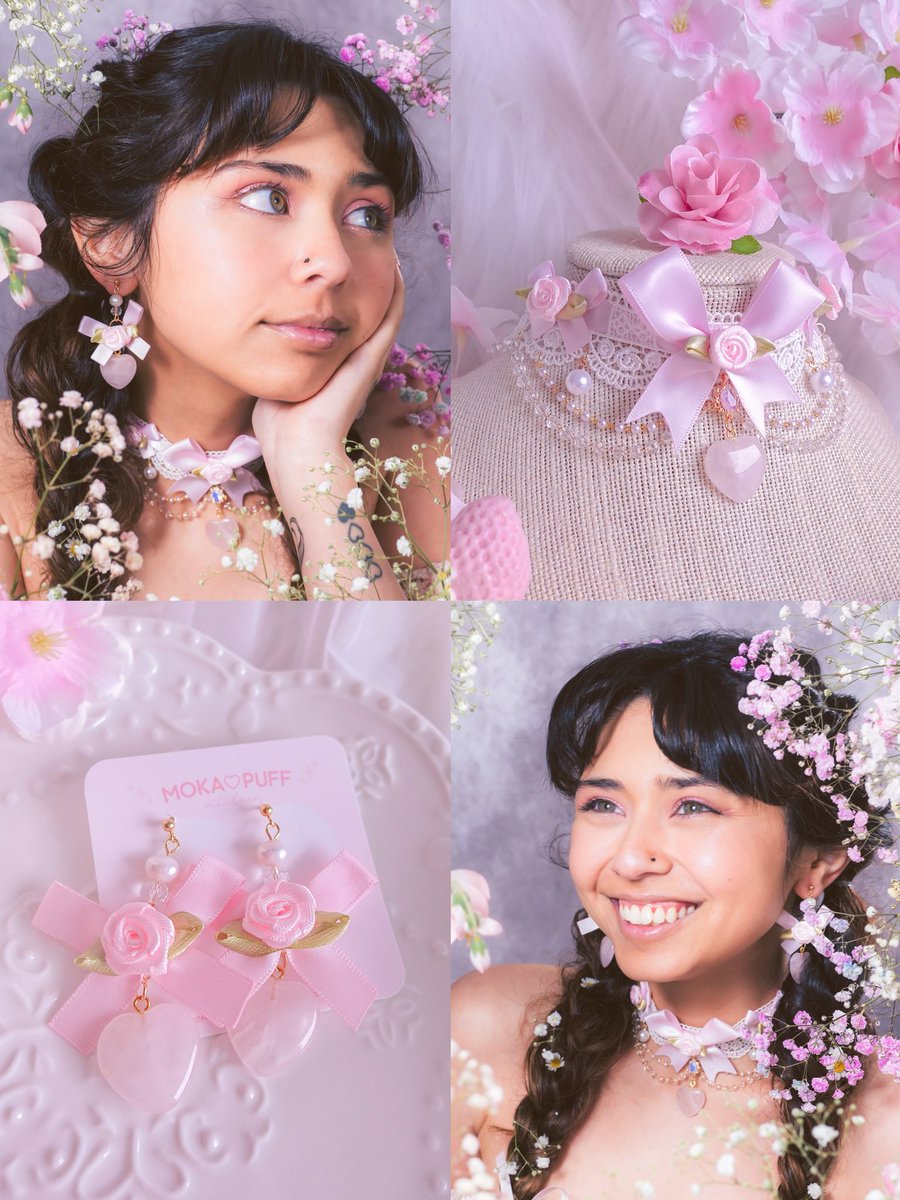 💗🫧 rose quartz choker and earrings