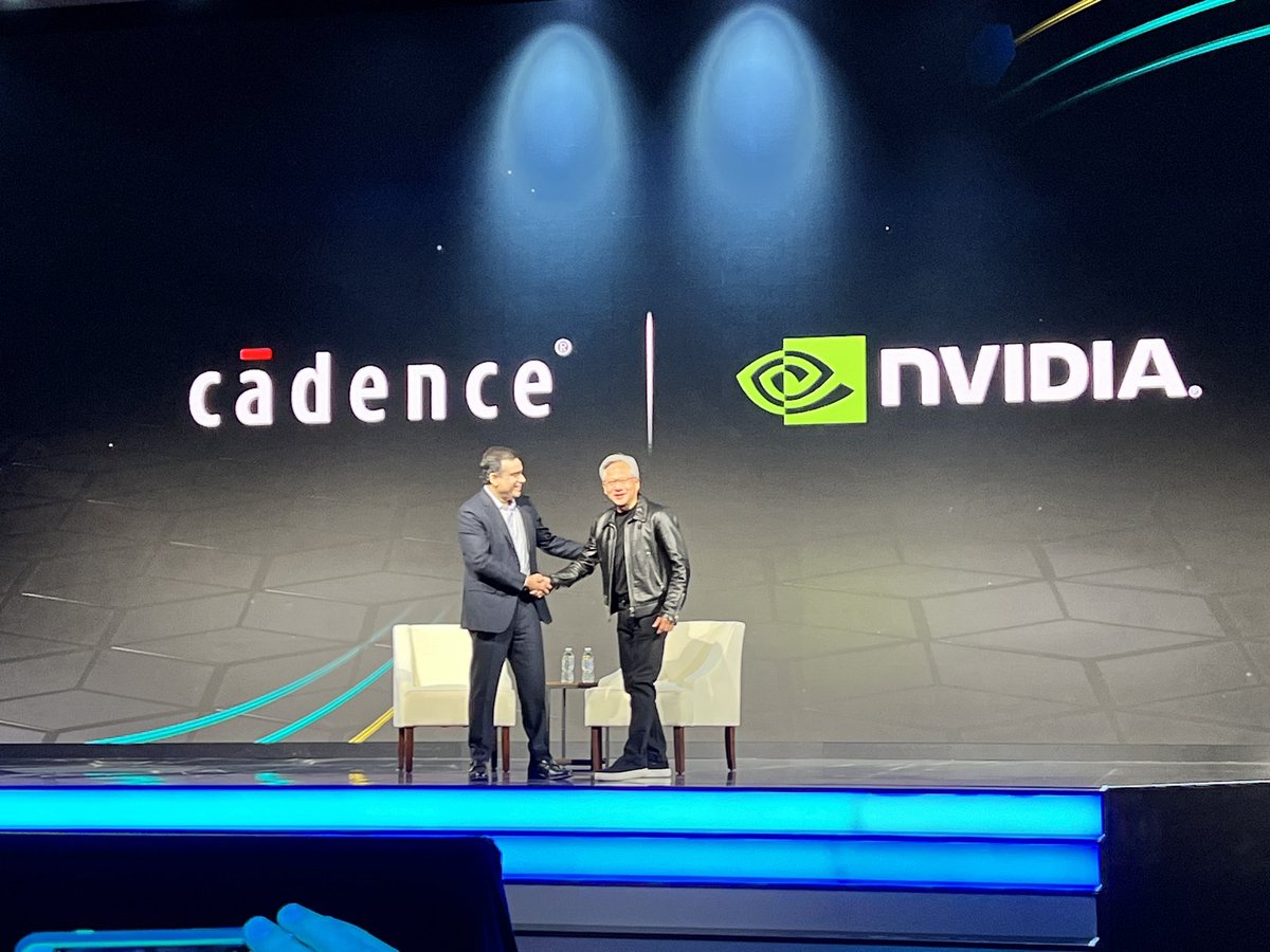 Cadence CEO Anirudh Devgan welcomes @nvidia Founder and CEO Jensen Huang to the stage at #CadenceLIVE Silicon Valley.