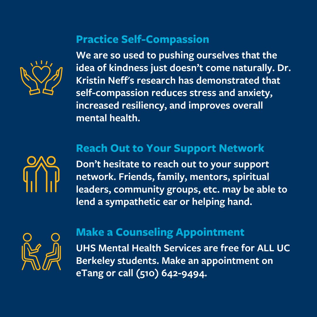 We all experience stress. The effects of stress can be positive, negative, or a combination of the two. For example, stress can motivate you or it can paralyze you. Here are some ways you can prevent or reduce stress in your life. For more info, visit uhs.berkeley.edu/stress
