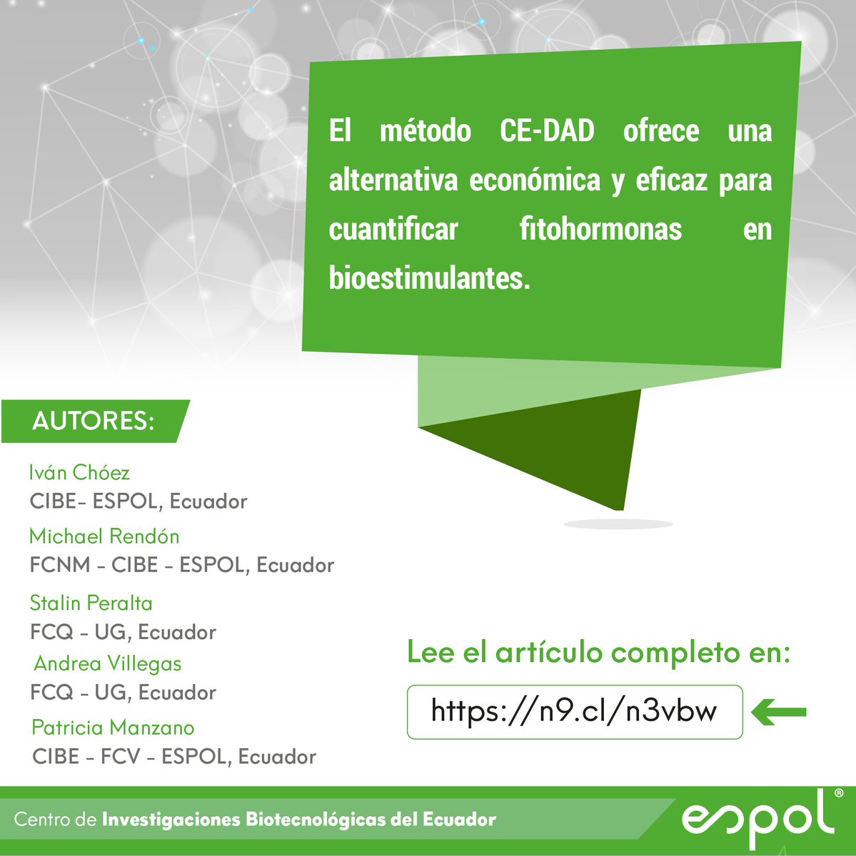 🔎 Explora nuevas alternativas para la detección de compuestos bioactivos: un método innovador para cuantificar fitohormonas en bioestimulantes comerciales. 🌿💡 🔗 lnkd.in/eBiAMqey