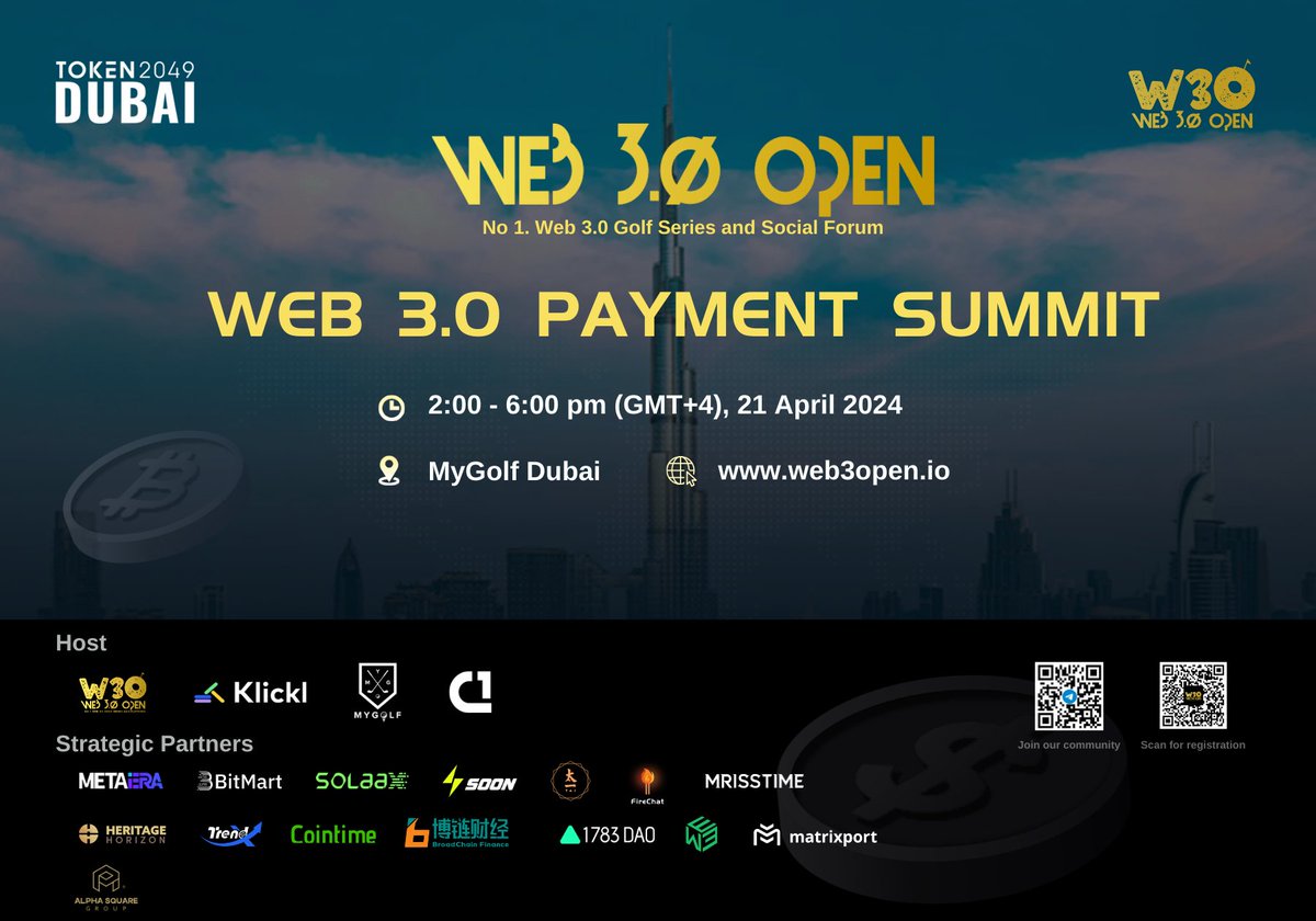 SoonAppAi's tweet photo. Mark your calendars! 🗓️ #SOON is proud to be the Strategic Partner of WEB3.0 OPEN. Join us on April 21st for a deep dive into the future of dating in Web3. Let's make connections in Dubai! 
#Web3 #TOKEN2049