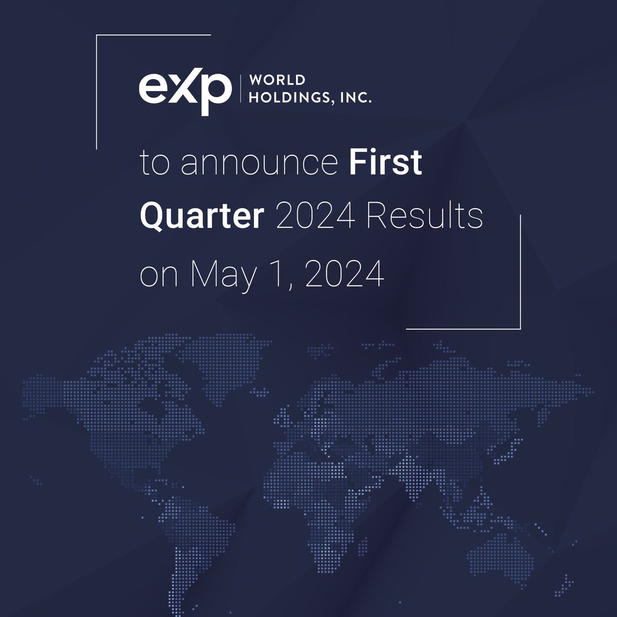 eXp World Holdings to Announce First Quarter 2024 Results on May 1, 2024 🔔 Join us for a virtual fireside chat and investor Q&A: 🗓️ May 1, 2024 🕐2 p.m. PT / 5 p.m. ET 🌎exp.world/earnings More: ow.ly/PuM350RislX $EXPI