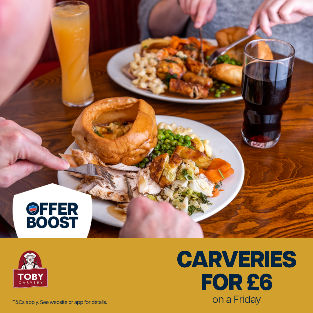 Defence Discount Service On Fridays, enjoy a @Tobycarvery for just £6! This is a boosted offer for a limited time, so be quick! Offer details here. 👇 ow.ly/4exl50RiuaB