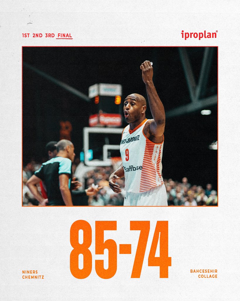 WIN! 🧡 Wir gewinnen, vor einer unfassbaren Kulisse, mit 85:74 gegen @bkbasketbol und gehen somit mit einem 11 Punkte Vorsprung ins Rückspiel. 🔥 🔝 Der Topscorer ist DeAndre Lansdowne mit 16 Punkten! 🔝 #chemnitz #basketball #fibaeuropecup