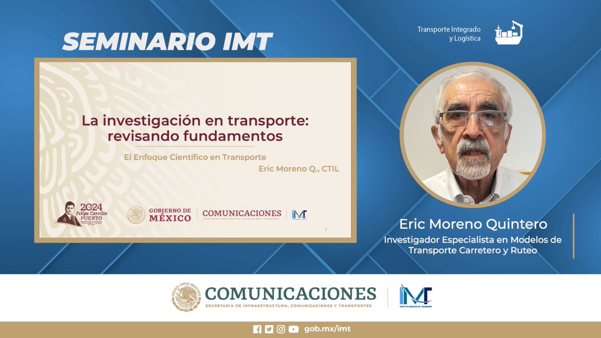 #SeminariosdeInvestigaciónIMT, el tema de hoy: 'La investigación en transporte: revisando fundamentos' 🎙️ Impartido por: Eric Moreno Quintero de la Coordinación de Transporte Integrado y Logística. 👉youtube.com/watch?v=9cVjbt…