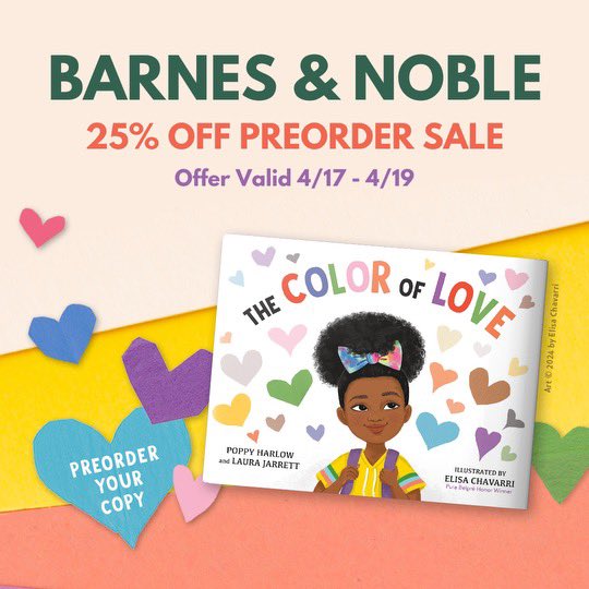 .@LauraAJarrett and I can’t wait to share our new book with you and your children! You can Pre-order your copy of THE COLOR OF LOVE now 💜💙💚💛🩷 barnesandnoble.com/w/the-color-of…