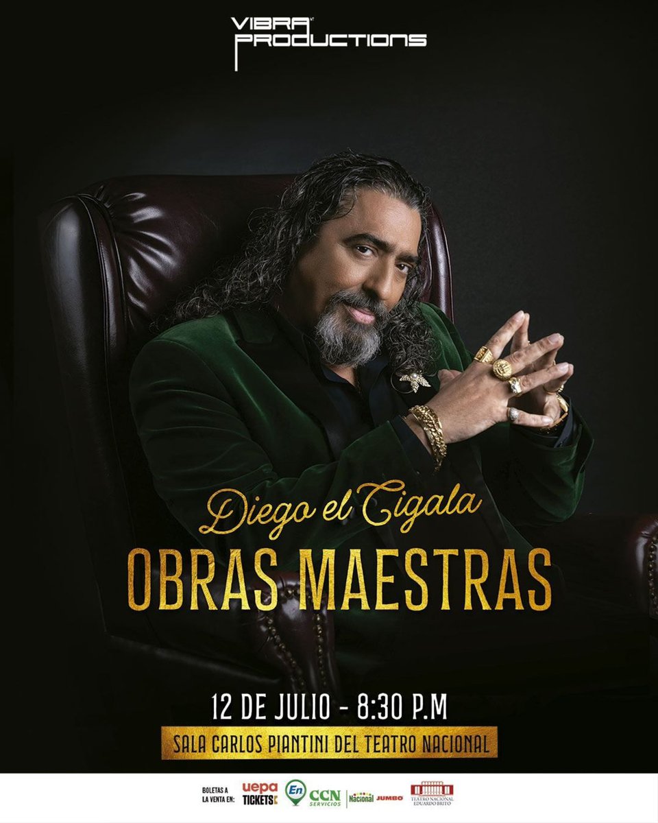 🚨 CONCIERTO 🔊 Diego El Cigala • @elcigalaoficial Viernes 12 de julio, 8:30 P.M. 📍Sala Carlos Piantini, Teatro Nacional 🎟️Para precios y boletas: uepatickets.com y en Uepa Núñez de Cáceres. Evento para mayores de 18 años. El teatro cierra sus puertas puntualmente.