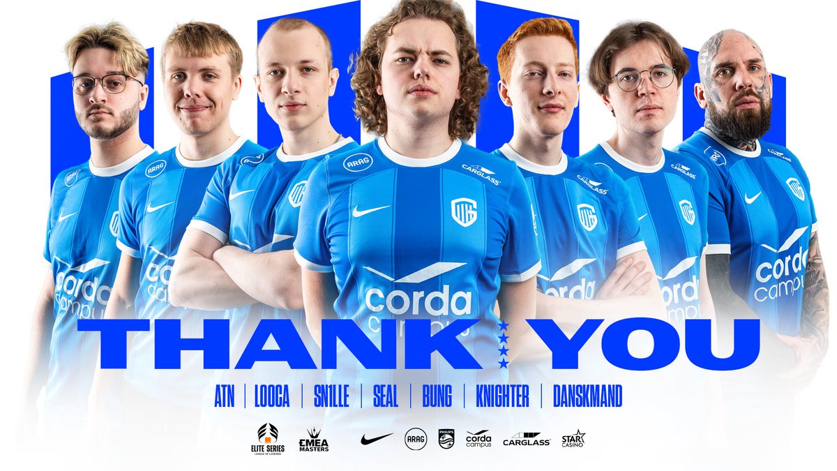 We say goodbye to our 🏆 legends. Thank you for the amazing @EliteSeriesLOL & @EMEAmasters run! 💙 @AThirstyNerd & @GreenThor42 💙 @loocalol 💙 @Sn1lle2 💙 @DealerSeal 💙 @bung_lol 💙 @knighterlol 💙 @NDanskmand