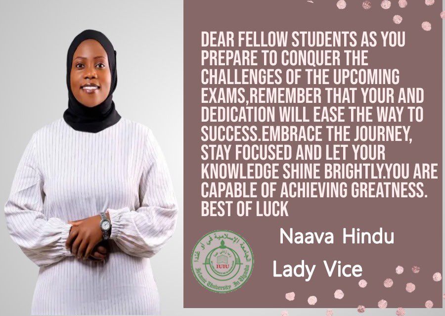 The Vice lady of @iuiuac Kampala campus  wishes you all the students success in your exams.
#exams #MaleGovernment #IUIU