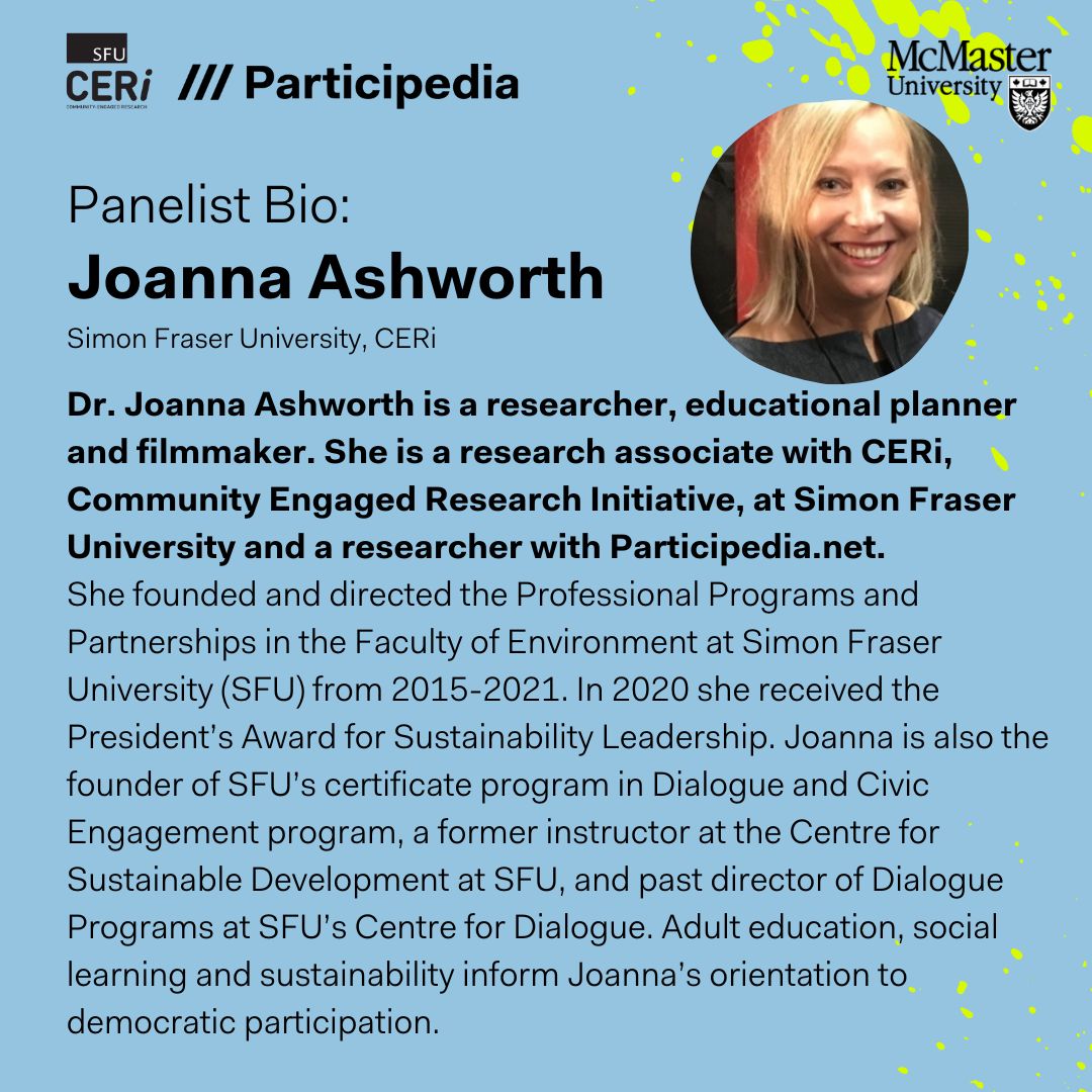 participedia's tweet photo. ✨🚨 Panelist Feature!
Very excited to have Joanna Ashworth, @dialogger, presenting at our next #TeachingCafe on May 16th!
Register Now ➡️ https://t.co/b5inB8uqHs https://t.co/NPivaSsFzs