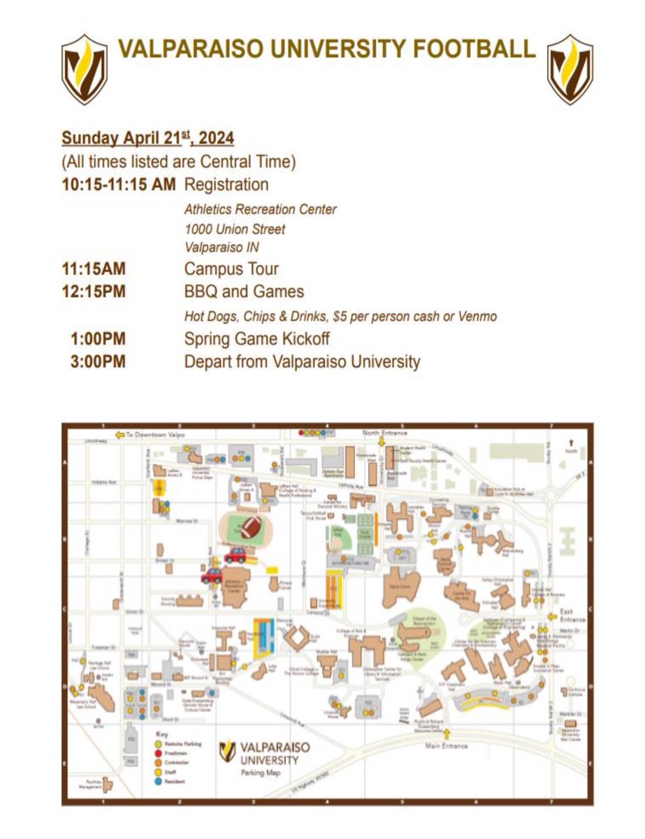 🚨🚨🚨Sunday, April 21st @valpoufootball Spring Game Itinerary