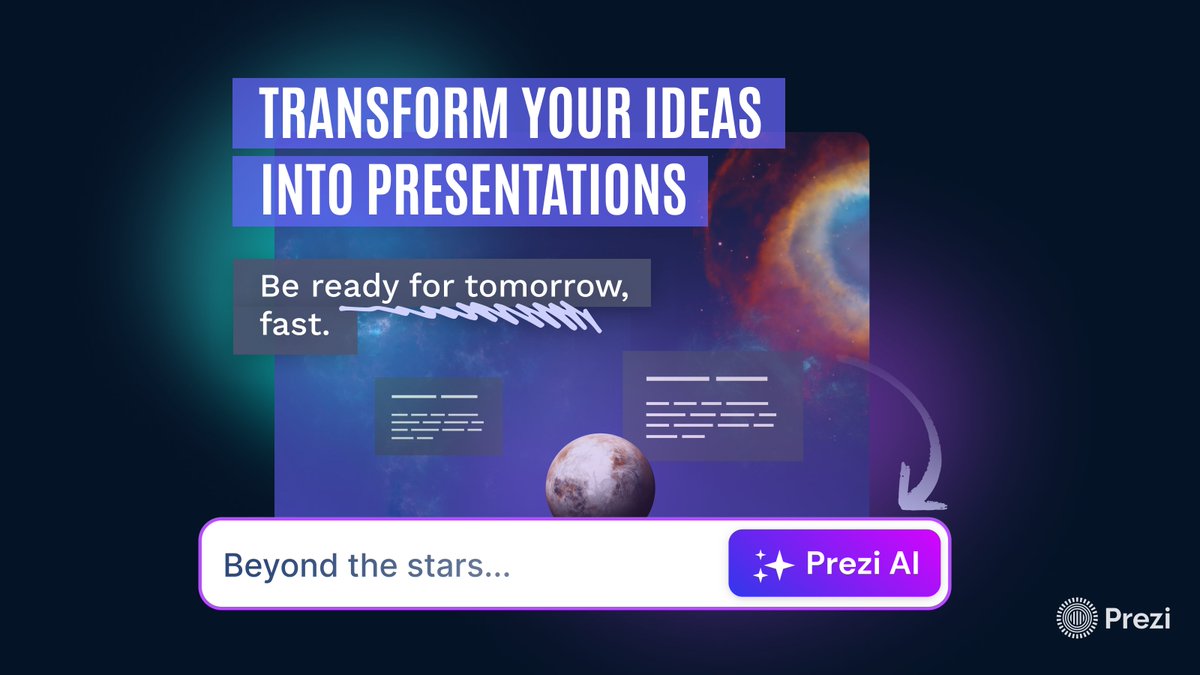prezi's tweet image. 73% of people wait until the last few days (or hours) to start their presentation. 😟
That’s why we created Prezi AI — to help you create your best presentation for tomorrow.
Try Prezi AI: prez.is/preziAI/
#presentationtools #lastminutepresentations #preziAI