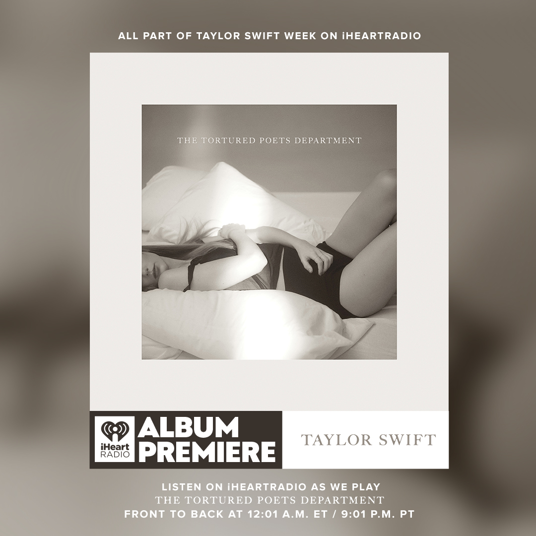 We’re getting ready for the release of Taylor Swift's new album 'THE TORTURED POETS DEPARTMENT.' Set a reminder to tune in on 4/19 to hear the album played from front to back commercial-free! 🙌 #iHeartTaylor INFO HERE ➡️ ihe.art/ag4HHUb