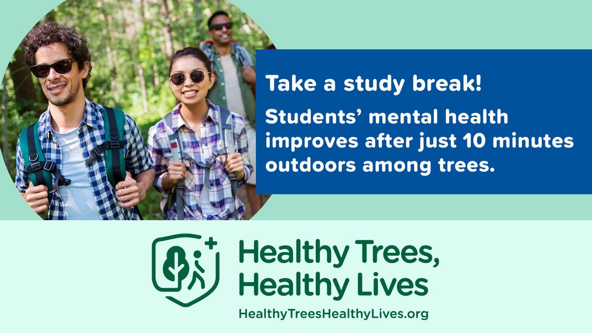 Take a study break! 🌳 Students' mental health improves after just 10 minutes outdoors among trees. #HealthyTreesHealthyLives