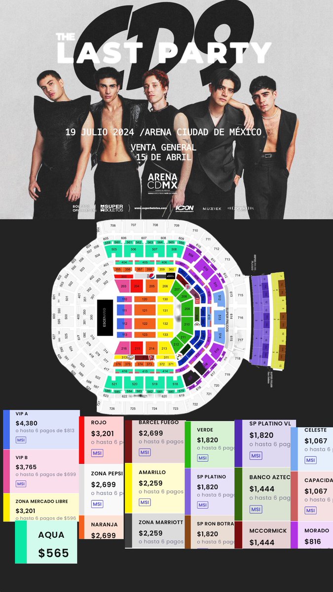 🚨ANUNCIO OFICIAL: NUEVA FECHA 🚨

CD9 🎸 The Last Party
🗓️ 30 de Agosto del 2024 🗓️
🏟️ Arena Ciudad de México 🏟️
📍 CDMX 📍

💳 Precios de Boletos 💳

VIP A $4,380
VIP B $3,765
MERCADO LIBRE $3,201
ROJO $3,201
PEPSI $2,699
NARANJA $2,699
BARCEL FUEGO $2,699
AMARILLO $2,259