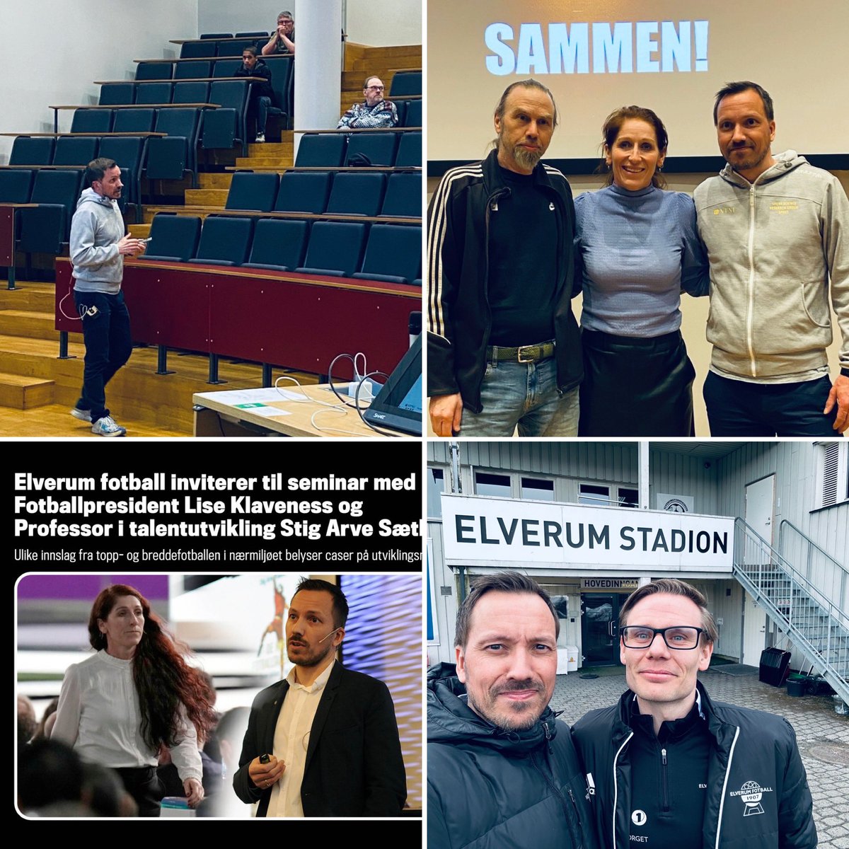 To 👍🏻 dager på Elverum med trenerseminar & gjensyn m tidl. masterstud. @flatgrd, daglig leder i Elverum⚽️ Gode disk. med EF om klubbutvikl. & flott å se en engasjert fotballpresident @Lisekla i disk. om utvikl. av norsk kvinne⚽️ @SPDSSntnu kommer snart m ny forskning om d @NTNU