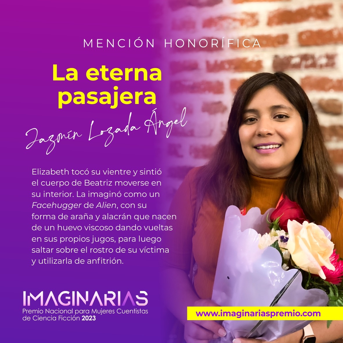 ImaginariasP's tweet photo. ¡Hola!

Las invitamos a leer "La eterna pasajera", el cuento de Jazmín Lozada Ángel que obtuvo una de las menciones honoríficas en el Imaginarias 2023. 

¡Disfrútenlo! 💜🔥
https://t.co/kQGoz8xCnv https://t.co/kqjWTFbKFj