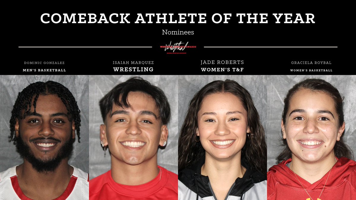 🎙️11th Annual Westphal Awards Nominees PT. 7🎙️

The nominees for "Comeback Athlete of the Year" are...

1. Dominic Gonzalez (Men's Basketball)🏀
2. Isaiah Marquez (Wrestling)🤼
3. Jade Roberts (Women's T&amp;F)🏃
4. Graciela Roybal (Women's Basketball)🏀