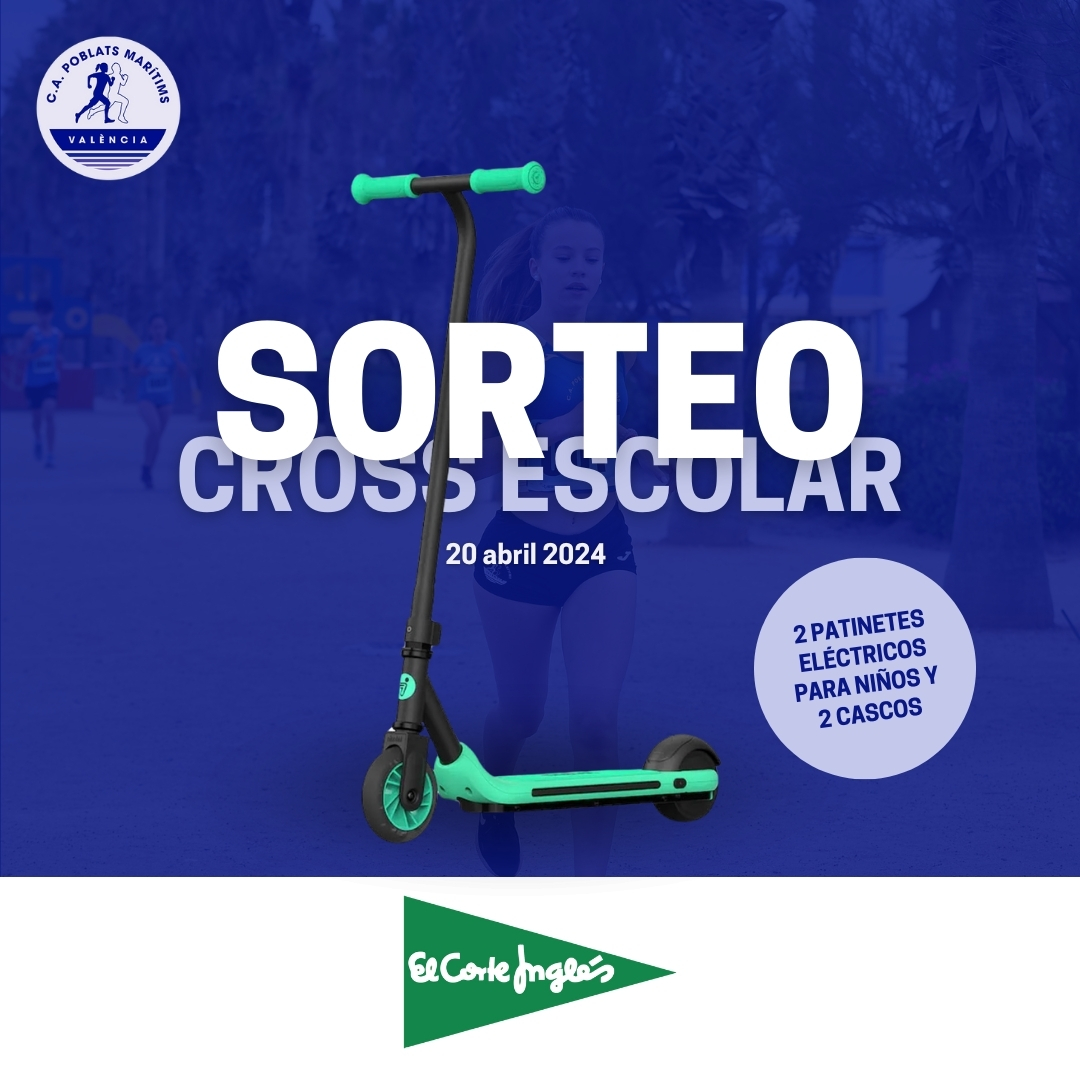 ¡¡Sorteazo!! 🛴
Gracias al Corte Inglés, vamos a realizar un sorteo especial entre todos los participantes del Cross Escolar. 🎉

¡Sortearemos 2 patinetes eléctricos Segway Ninebot + 2 cascos, perfectos para los/as pequeños/as aventureros/as! 

¡Nos vemos el 20 de abril! 😊👟