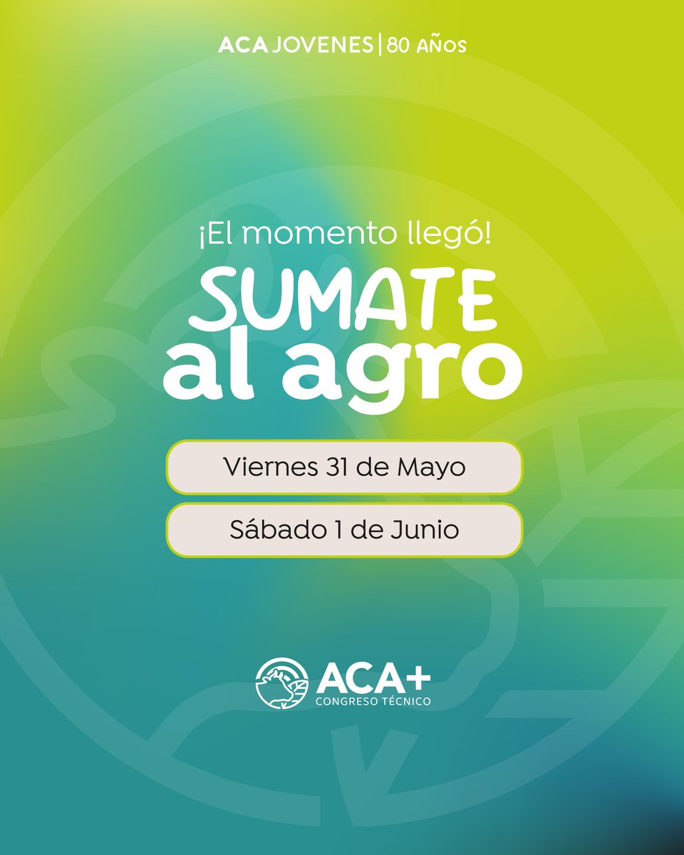 ¡Así es! 💚 

📍El 31 de mayo y el 1 de junio nos encontramos en el Congreso Técnico ACA+ 

🇦🇷🐮🌱

Prepárate que se viene una gran edición 🫵