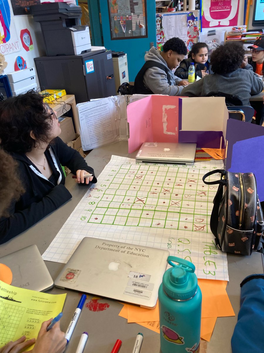 Kids at #Q2L #Q2LNYC study #game design explicitly in a class called 'Sports for the Mind (a.k.a. SFTM). Today kids played a GIANT #battleship #tournament with teacher Chris Schilling. We were also happy to host visiting educator Stella Ning from Australia. #gbl #designthinking