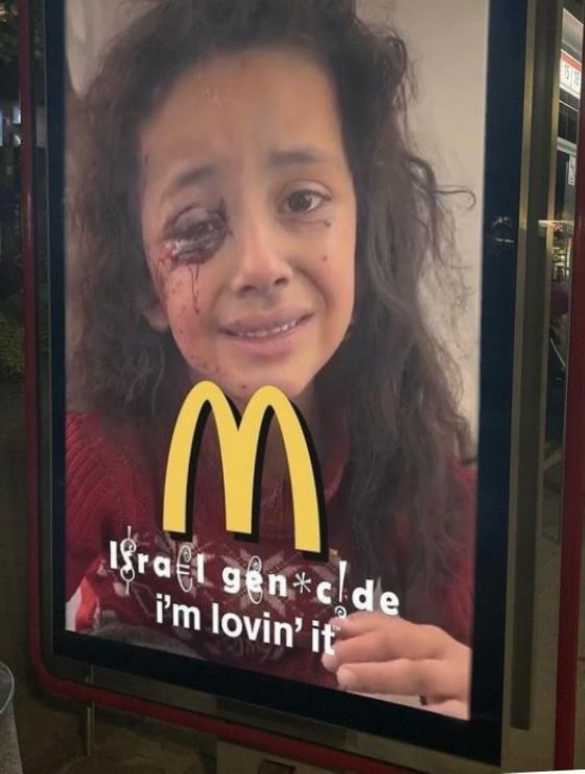 MCDONALD'S FOOD STINKS OF THE FLESH N BLOOD OF PALESTINIAN BABIES AND INFANTS!